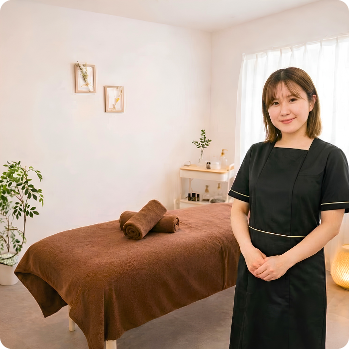サロンの内装とオーナー女性